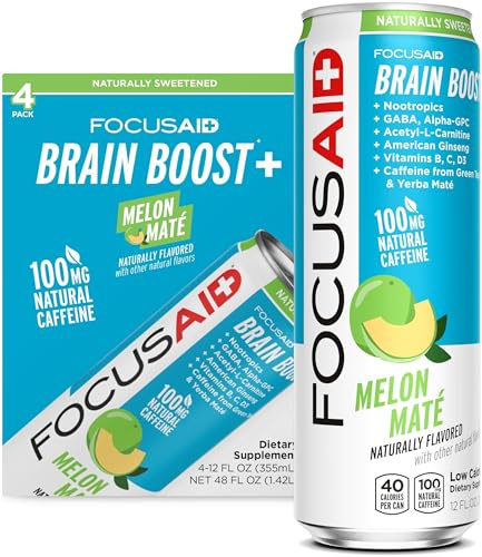 LIFEAID Energy Blend Nootropics Drink for Brain Fuel AlphaGPC GABA BComplex Yerba Mate Green Tea 100 Clean100mg Natural Caffeine 12oz. cans Pack , FOCUSAID, 12 Fl Oz (Pack of 4)