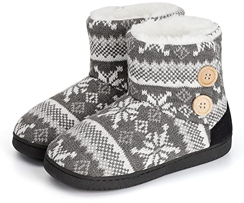 AONEGOLD® Tofflor Kvinnor Män Vinter Stickad Varm Plysch Minnesskum Stövlar Bekväma Mjuka Halkfria Hushållstofflor, Grå, 36/37 EU
