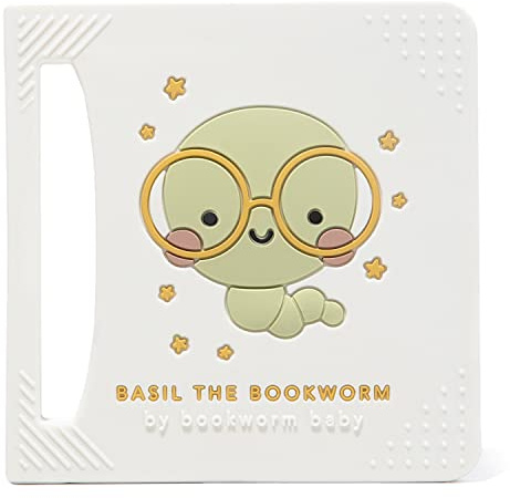 Basil The Bookworm Baby Teether - Premium BPA Free Silicone Teething Toy | Perfect for Baby Showers | Unique Book-Shaped Design | Freezer & Dishwasher Safe (Age: 3+ Months)