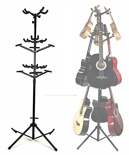 SATSAT Multi-Gitarrenständer, Universeller klappbarer vertikaler Gitarrenhalter mit 9 Köpfen, Ukulelenständer, Metall Musikinstrumenten-Aufbewahrungsregal