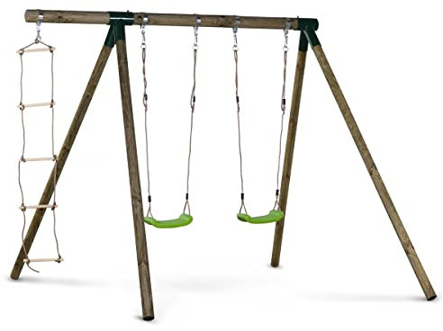 Portique Bois Timo - avec 2 balançoires et 1 échelle de Corde.