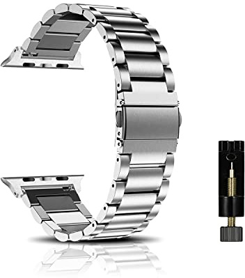 CeiBand Armband för Apple Watch 44 mm/42 mm/45 mm/49 mm/Series 11 46 mm, Metal rostfritt stål ersättningsband för iWatch Series 11 10 9 SE 8 7 6 5 4 3 2 1 män kvinnor, silver