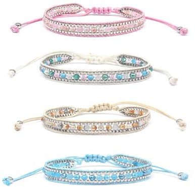 TONAUP Vänskap armband set, bohemiska vävda pärlor armband, handgjort vänskap flätat etniskt justerbart armband