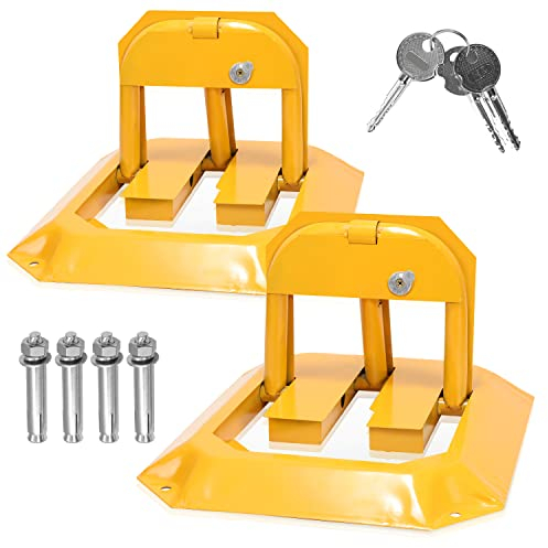 Jopassy Lot de 2 barrières de stationnement avec 6 clés - Avec 8 vis d'expansion - Poteaux de stationnement pliables - Universel - Pour garage, allée, allée