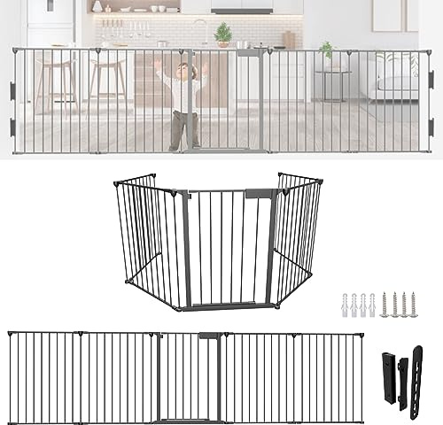 Sonnewelt Barrière de sécurité Enfant de cheminée avec Porte de 310 cm,Barriere escalier,5 éléments en métal,barrière de sécurité Protection pour Enfants et Animaux,Grille de Protection de poêle,Noir