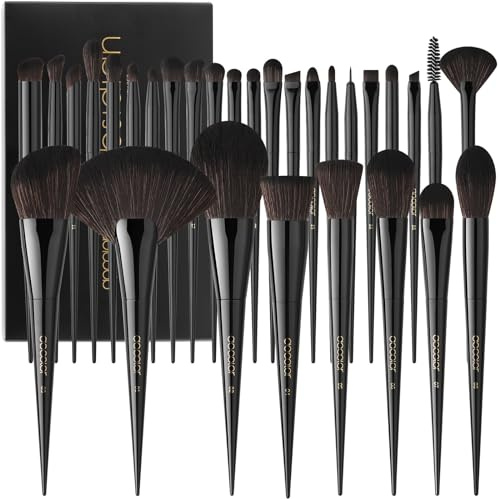 Docolor Pinceles de Maquillaje 30 Piezas Set de Pinceles de Maquillaje Profesional Premium de Pelo Sintético Kabuki Eyeshadow Eyeliner Foundation Cosmetic Make Up Brushes Kit,Black Obsidian Series