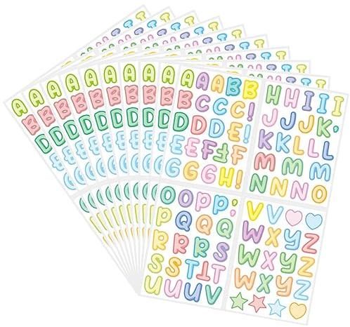 Pegatina autoadhesiva con letras mayúsculas de colores, 10 hojas de pegatinas para álbum de recortes del alfabeto de dibujos animados, letras adhesivas para manualidades, carteles DIY Y