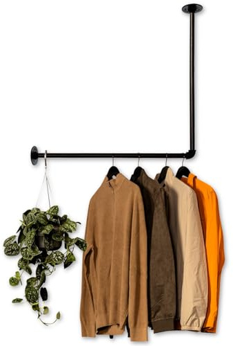 RSR Hangers Perchero de pared con diseño industrial para esquina o techo en forma de L | ancho 60 cm x alto 50 cm | barra de perchero | vestidor | dormitorio | armario | vestidor | vestidor | armario