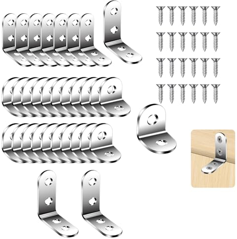 Flintronic Winkelverbinder, 32 Stück Edelstahl Metallwinkel 90 grad Mit 84 Schraube, Eckwinkel Metall für Holz, Regale, Möbel, Schränke, Schreibtisch