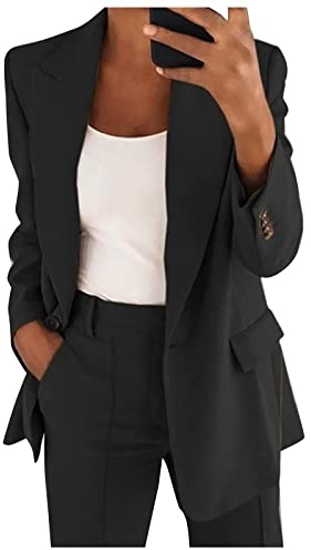 EMATOP 2-Teilig Hosenanzug Damen Festlich Elegant Blazer Hose Langarm Einfarbig Outfit Set Slim Fit Anzugjacke und Anzughosen Freizeitanzug Mode Revers Blazer mit Hose Cardigan Outwear