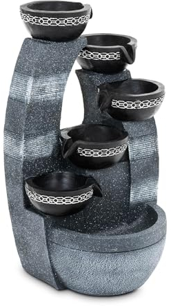 Uniprodo Uni_NSF_04 Gartenbrunnen - 5 Schalen auf Mauerensemble - LED-Beleuchtung - 12 W Wasserspiel Brunnen Garten Zierbrunnen Kaskadenbrunnen