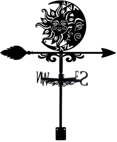 SUPERDANT Wetterhahn Sonne Mond Wetterhahn fürs Dach Lächeln Sonne Eisen Wetterfahne Garten Richtungsschild Outdoor Bauernhaus Dekoration Wetterfahnen Gartendeko 35.8x40.3CM