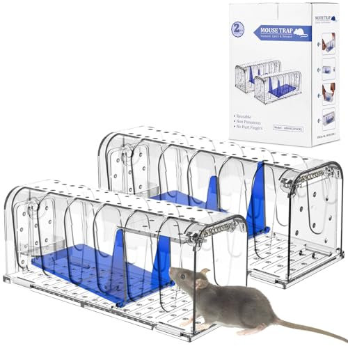 2 Pièces Piège à Souris Vivante, Mouse Trap Intelligent Facile à Utiliser, Facile à Nettoyer, Réutilisable, Libération sans Contact, pour Cuisine, Jardin, Maison, Grenier, Garage-Bleu