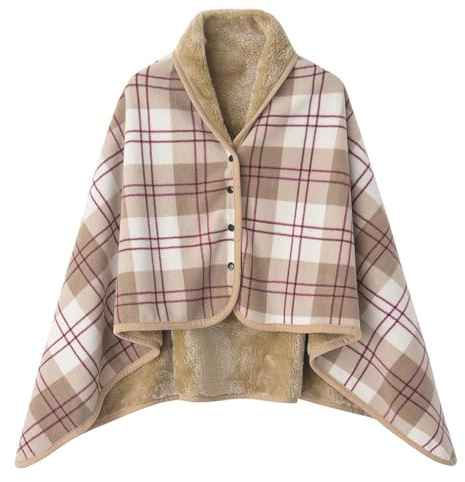 KBOPLEMQ Poncho de invierno cálido capa para mujer manta de franela polar capa suave gruesa frente abierto bufanda a cuadros oficina hogar para mujeres niñas abrigo de punto a prueba de viento manta