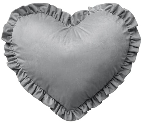 IlGruppone Cuscino A Forma di Cuore con Frill Effetto Velluto Sfoderabile per Divano Decorativo Letto 45x45 Cm - Grigio