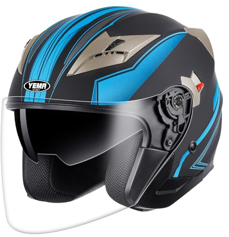 YEMA Casco Moto Jet ECE Homologado YM-627 Casco Moto Abierto Custom Scooter para Mujer Hombre Adultos con Doble Visera