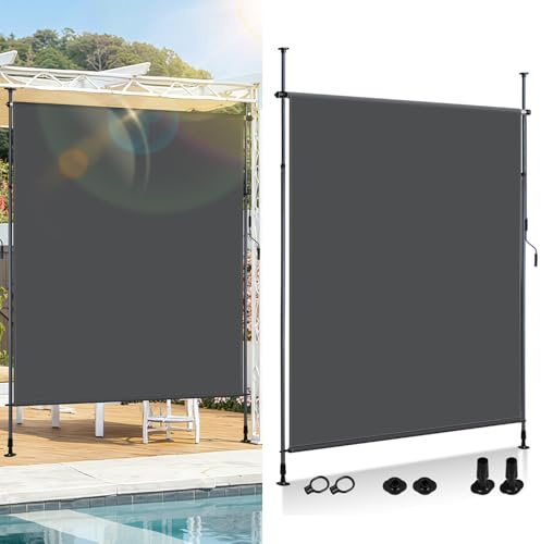 ISOISL Toldo vertical exterior con pinza, 200 x 305 cm, extensible | Toldo vertical con manivela sin agujeros | Protección visual de balcón y protección contra el viento para jardín y terraza