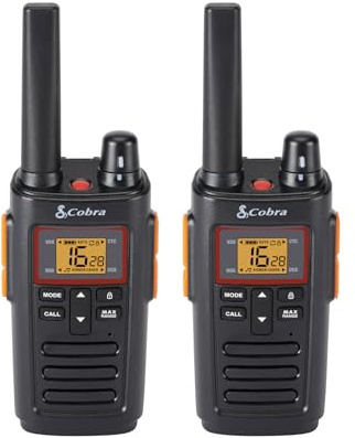 Cobra RX380 Walkie Talkies (2-Pack) - PMR446 Recreational and Business Rechargeable Two-Way Radios, Long Range, IPX2 Water Resistance, Black and Orange
