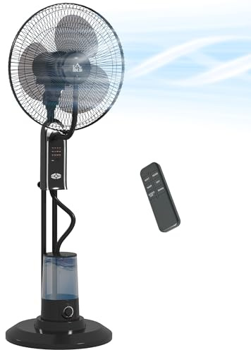 HOMCOM Pedestal Fan with Water Mist Spray, Spray Misting Fan with 70° Oscillation, Tilt Head, 3 Speeds, 3 Modes, Adjustable Mist, 3.2L Water Tank, for Home, 120 cm