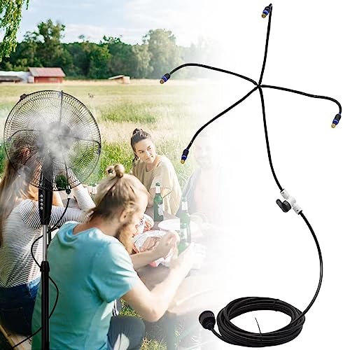 Hydrogarden Brumisateurs de Ventilateur pour Refroidissement extérieur, pulvérisation avec Ligne de brumisation de 6 m, Kits de Brume avec 5 Buses rotatives à 360 ° en Laiton, brumisateur de