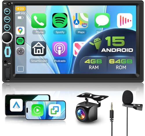 Hodozzy 8 Core 4GB+64GB Autoradio Android 2 Din con Wireless Carplay Android Auto, Radio con Touchscreen 7 Pollici Schermo con Navigatore GPS WiFi DSP Bluetooth Mirror Link FM/RDS Tipo C+ Retromarcia