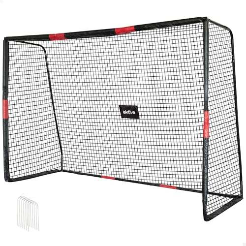 AKTIVE 54305 Portería de fútbol de Acero, Estructura Desmontable, Fácil de Montar, 300x120x200 cm, con Red de poliéster, Incluye 7 piquetas para fijación, Resistente y Ligera, óptimo para Entrenar