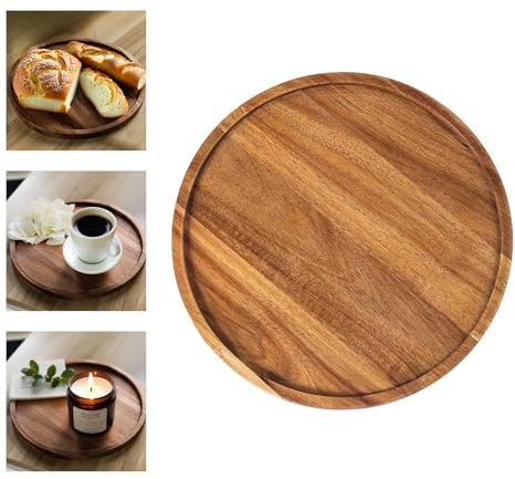Billowvolve 20cm Rund Serviertablett Holztablett Servierbrett Akazienholz Dekoteller Holz Servierplatte Flacher Platzteller Dekotablett Holzgeschirr