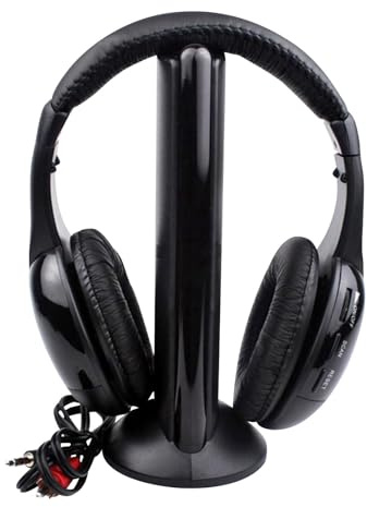 Générique Casque TV sans Fil MH2001 pour Regarder la télévision avec Casque -auriculaire sans Fil avec Prise FM / 3,5 mm pour Regarder la télévision, Jouer sur Ordinateur, Plug and Play (Black, 25cm)