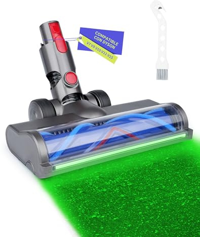 Cepillo para Dyson V7 V8 V10 V11 V15 con Luz LED Verde, Cepillo de Rodillo Suave Motorizado para Suelos Duros y Alfombras de Pelo Corto, Accesorio Aspiradora Dyson de Repuesto