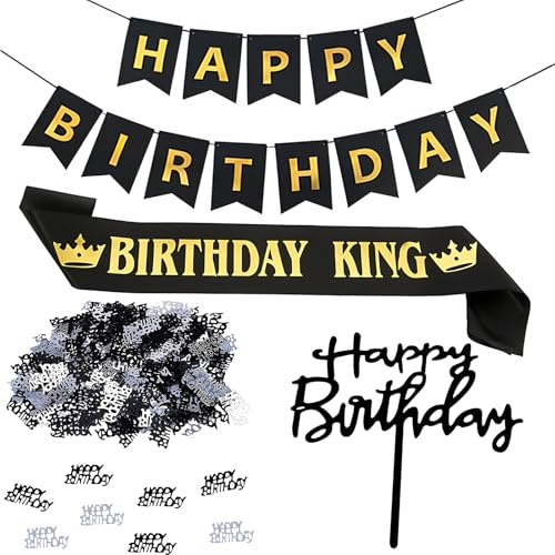 4-teiliges Set Schwarz Happy Birthday Geburtstagsdeko