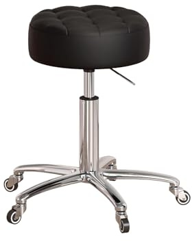Arbetspall med Hjul Verkstad Höjdjusterbar 41-55 cm Ergonomisk Rund Rullpall Tjock Sittdyna Vridbar Pall för Kosmetiska Studior Frisörsalonger Kontor(Black)