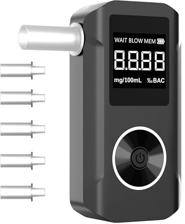 Pozxiol Etilometro Portatile Certificato, Alcol Test con Display Digitale LCD, Etilometro Professionale con Bocchini, Etilometro Portatile Ideale per Uso Domestico Feste e Personale