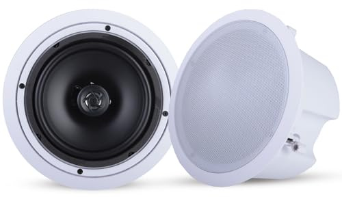 Pyle Ceiling Wall Mount Enclosed Speaker - 250 Watt Stereo In-wall / In-ceiling 8 Enclosed Full Range Mid-Bass Speaker System - 50Hz - 20kHz Frequency Response, 4-8 Ohm, Flush Mount - Pyle PDPC82 (Pair), 8.0'',White