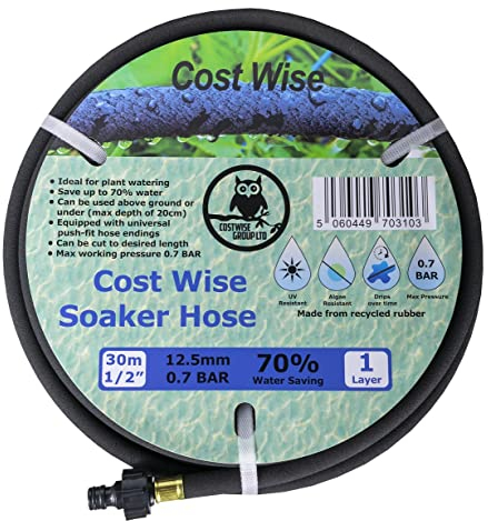 30m Garden Automatic Watering Irrigation Dripping Hose/Porous Pipe,Supplied with connectors Fitted,Soaker Hose uses Less Water Delivered Direct to The Roots