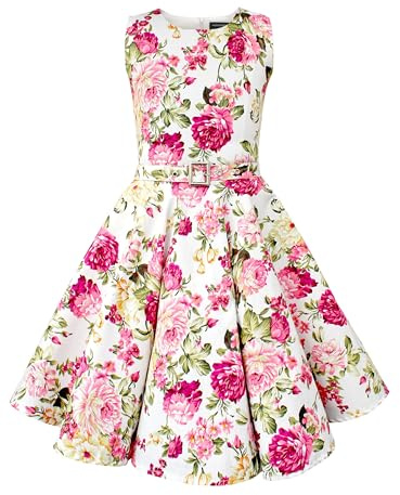 BlackButterfly Niñas 'Audrey' Vestido Vintage Años 50 Divinity (Floral Rosa y Marfil, 13-14 años)
