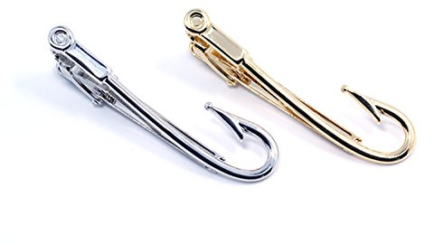 ZUNON Fishing Hooks Tie Clips Bar Tacks Mens Silver Golden Tone Leisure Fishermen Sportsmen Fathers Dad Husband Activities