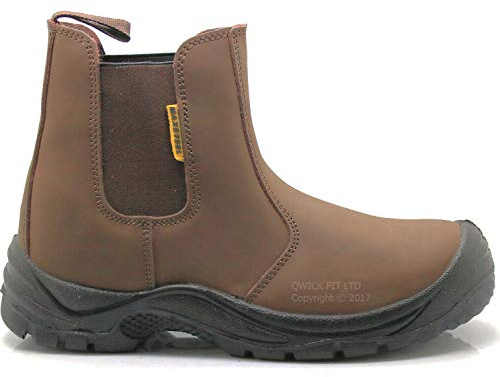 MAXSTEEL New Mens Leather Slip ON Safety Dealer Ankle Chelsea Boots Shoes Sizes (8 UK) Brown