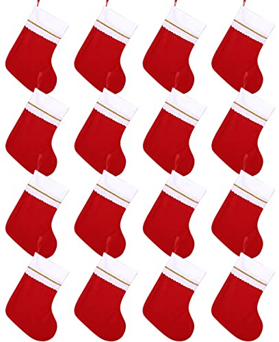 Cooraby 16 Pack Red Felt Christmas Stockings 9 Inches Xmas Fireplace Hanging Stockings Holiday Decorations Stockings for Christmas Decorations
