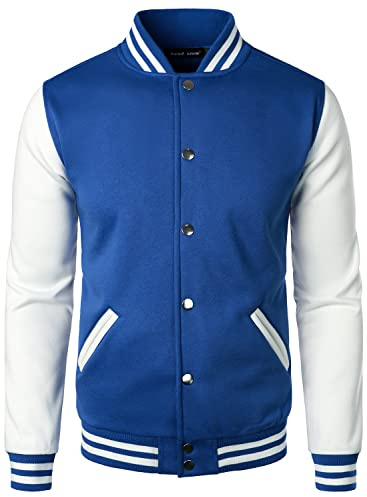 HOOD CREW Man’s Varsity Baseball Jacket Cotton Blend Letterman Jackets Blue L