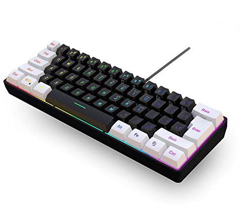 Snpurdiri 60% Percent Gaming Tastatur, Ergonomische Kleine Mini Gaming Tastatur, Silent Compact RGB Tastatur für Windows, PC, Laptop, Gaming (61 Tasten, Weiß-Schwarz)