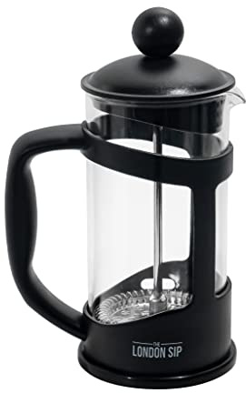 The London Sip Glass French Press Immersion Brewer Coffee Press Stainless Steel Filter System, 12oz, Black