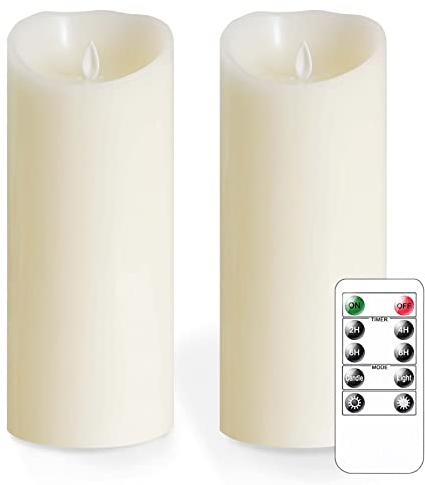 Mavandes 10 x 25CM sin llama velas parpadeantes con mando a distancia, LED con pilas temporizador real cera Pilar Velas, marfil Pack de 2 de larga duración falsa velas eléctricas