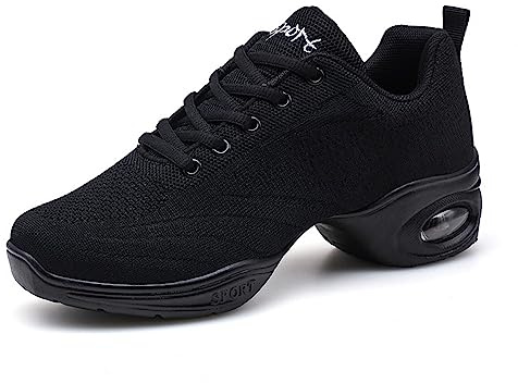 Danssneakers för kvinnor jazzskor - snörning promenadskor balsal utomhus nät delad sula lätt andningsbar dam plattformssko
