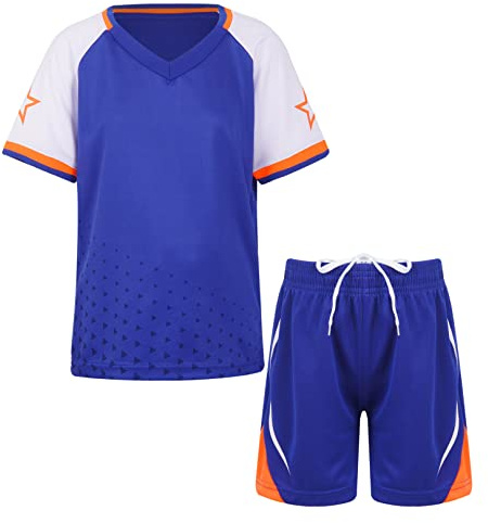 ranrann Pojke barn fotbollsset shorts och T-shirt kortärmad träningsoverall sport outfit fotboll träning sportkläder 5–14 år, Färg: blå, 9-10 ans