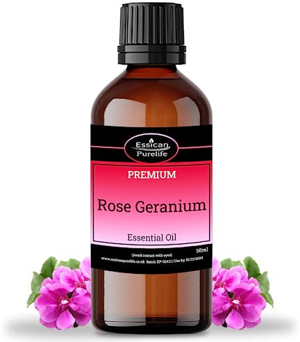 Rose Geranium Essential Oil 50ml - 100% Pure Essential Oil, Therapeutic Grade Geranium Oil for Diffuser, Aromatherapy Oil, Rose Geranium Oil for Nerve Pain, Soothing Oil for Skin, Vegan & UK Made