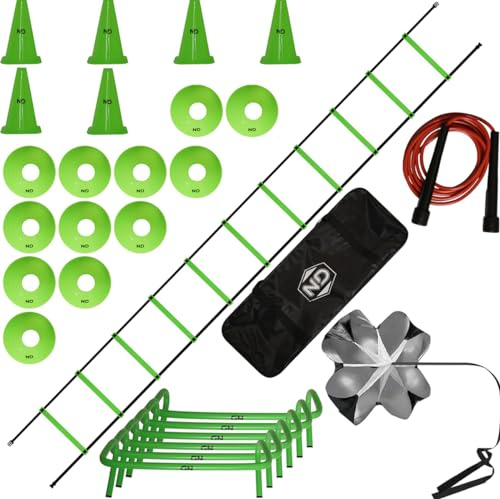 ND Sports Speed Agility Training Kit – Football Training Equipment with Ladder, Hurdles, Cones, Speed Chute, Skipping Rope & Carry Bag | Football Coaching Equipment for All Ages
