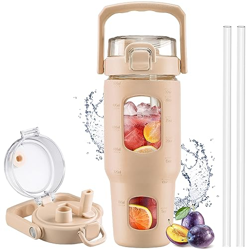 HYDRAGLAZIC 960ml Glasflasche mit Strohhalm