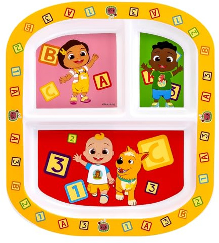 Zawadi Global Cocomelon 3 Section Reusable Childrens Kids Toddlers Divided Breakfast Lunch Dinner Plate