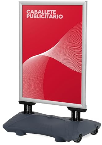 CASHDISPLAY Expositor Publicitario Exterior con Base Rellenable y Ruedas | Soporte para Carteles con Marco de Apertura Click | Ideal para Publicidad en Calles y Comercios | A0 | Gris