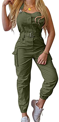 Damen Latzhose Stretch Cargo Einfarbig Bandeau Slim Fit Hosenanzug Mit Taschen Und Verstellbarem Gürtel Arbeitshosen Lange Frauen Arbeitslatzhose Mit Taschen Und Verstellbarem Spaghettiträger